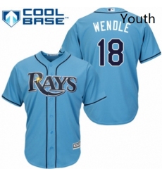 Youth Majestic Tampa Bay Rays 18 Joey Wendle Replica Light Blue Alternate 2 Cool Base MLB Jersey 
