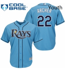 Youth Majestic Tampa Bay Rays 22 Chris Archer Authentic Light Blue Alternate 2 Cool Base MLB Jersey