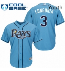 Youth Majestic Tampa Bay Rays 3 Evan Longoria Replica Light Blue Alternate 2 Cool Base MLB Jersey
