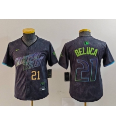 Youth Tampa Bay Rays 21 Jonny DeLuca Charcoal 2024 City Connect Limited Stitched Baseball Jersey 3