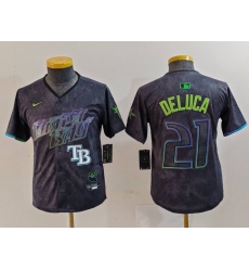 Youth Tampa Bay Rays 21 Jonny DeLuca Charcoal 2024 City Connect Limited Stitched Baseball Jersey 4