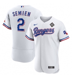 Men Texas Rangers 2 Marcus Semien White 2023 World Series Flex Base Stitched Baseball Jersey