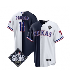 Men Texas Rangers  26 Cowboys 11 Micah Parsons Navy White Splite 2023 World Series Splite Stitched Baseball Jersey