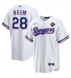 Men Texas Rangers 28 Jonah Heim 2023 White World Series Stitched Baseball Jersey