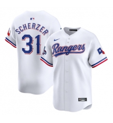 Men Texas Rangers 31 Max Scherzer White 2023 World Series Champions Stitched Baseball Jersey