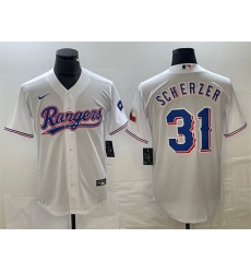 Men Texas Rangers 31 Max Scherzer White With Patch Cool Base Stitched Baseball Jersey