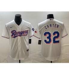 Men Texas Rangers 32 Evan Carter White With Patch Cool Base Stitched Baseball Jersey