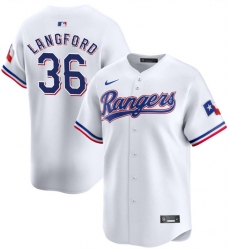 Men Texas Rangers 36 Wyatt Langford White Home Limited Stitched Baseball Jersey