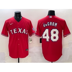 Men Texas Rangers 48 Jacob DeGrom Red With Patch Cool Base Stitched Baseball Jersey