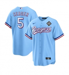 Men Texas Rangers 5 Corey Seager Blue 2023 World Series Stitched Baseball Jersey