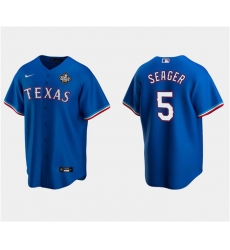 Men Texas Rangers 5 Corey Seager Royal 2023 World Series Stitched Baseball Jersey