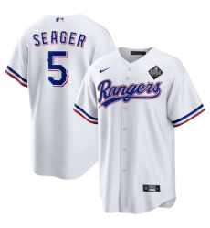 Men Texas Rangers 5 Corey Seager White 2023 World Series Stitched Baseball Jersey
