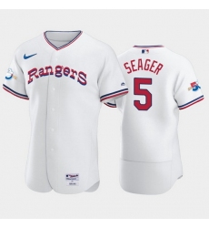 Men Texas Rangers 5 Corey Seager White 50th Anniversary Throwback Flex Base Stitched Jerse