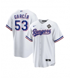 Men Texas Rangers 53 Adolis Garc EDa White 2023 World Series Stitched Baseball Jersey
