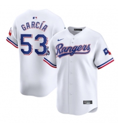 Men Texas Rangers 53 Adolis Garcia White 2023 World Series Champions Stitched Baseball Jersey