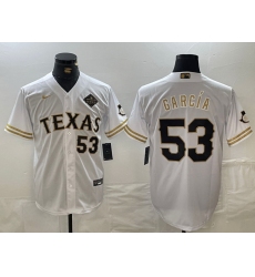 Men Texas Rangers 53 Adolis Garcia White Gold With Patch Cool Base Stitched Baseball jerseys