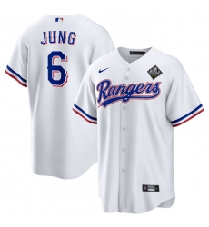 Men Texas Rangers 6 Josh Jung 2023 White World Series Stitched Baseball Jersey
