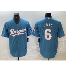 Men Texas Rangers 6 Josh Jung Light Blue Team Logo Cool Base Jersey