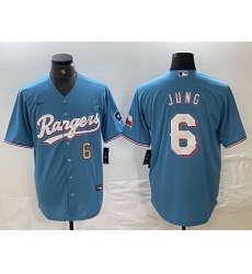 Men Texas Rangers 6 Josh Jung Number Light Blue Team Logo Cool Base Jersey