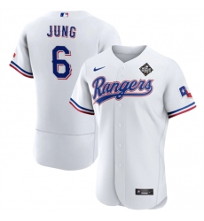 Men Texas Rangers 6 Josh Jung White 2023 World Series Flex Base Stitched Baseball Jersey