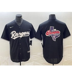 Men Texas Rangers Black 2023 World Series Champions Big Logo Cool Base Stitched Baseball Jerseys