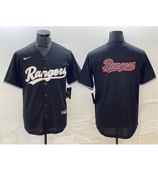 Men Texas Rangers Black Team Big Logo Cool Base Stitched Baseball Jersey