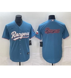 Men Texas Rangers Blue Team Big Logo With Patch Cool Base Stitched Baseball Jersey