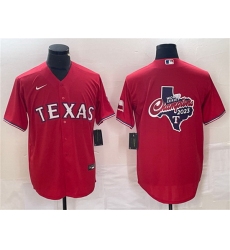 Men Texas Rangers Red 2023 World Series Champions Big Logo With Patch Cool Base Stitched Baseball Jersey