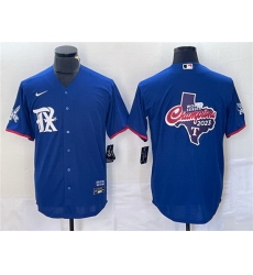 Men Texas Rangers Royal 2023 World Series Champions Big Logo Cool Base Stitched Baseball JerseyS