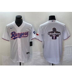 Men Texas Rangers White 2023 World Series Champions Big Logo With Patch Cool Base Stitched Baseball Jerseys