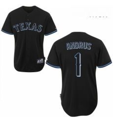 Mens Majestic Texas Rangers 1 Elvis Andrus Authentic Black Fashion MLB Jersey
