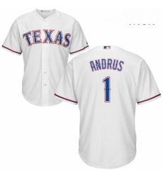 Mens Majestic Texas Rangers 1 Elvis Andrus Replica White Home Cool Base MLB Jersey