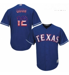 Mens Majestic Texas Rangers 12 Rougned Odor Authentic Royal Blue USA Flag Fashion MLB Jersey