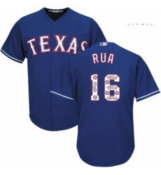 Mens Majestic Texas Rangers 16 Ryan Rua Authentic Royal Blue Team Logo Fashion Cool Base MLB Jersey 