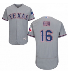 Mens Majestic Texas Rangers 16 Ryan Rua Grey Road Flex Base Authentic Collection MLB Jersey