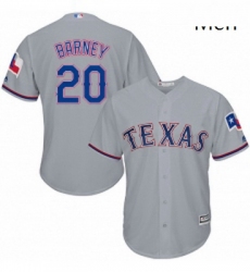 Mens Majestic Texas Rangers 20 Darwin Barney Replica Grey Road Cool Base MLB Jersey 