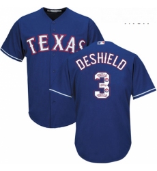 Mens Majestic Texas Rangers 3 Delino DeShields Authentic Royal Blue Team Logo Fashion Cool Base MLB Jersey