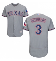 Mens Majestic Texas Rangers 3 Delino DeShields Grey Road Flex Base Authentic Collection MLB Jersey