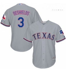 Mens Majestic Texas Rangers 3 Delino DeShields Replica Grey Road Cool Base MLB Jersey