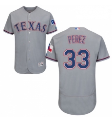 Mens Majestic Texas Rangers 33 Martin Perez Grey Road Flex Base Authentic Collection MLB Jersey