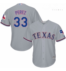 Mens Majestic Texas Rangers 33 Martin Perez Replica Grey Road Cool Base MLB Jersey
