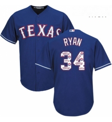 Mens Majestic Texas Rangers 34 Nolan Ryan Authentic Royal Blue Team Logo Fashion Cool Base MLB Jersey