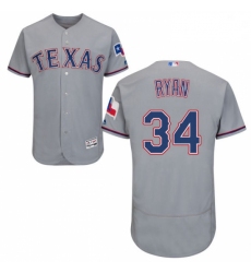 Mens Majestic Texas Rangers 34 Nolan Ryan Grey Road Flex Base Authentic Collection MLB Jersey