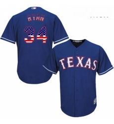 Mens Majestic Texas Rangers 34 Nolan Ryan Replica Royal Blue USA Flag Fashion MLB Jersey