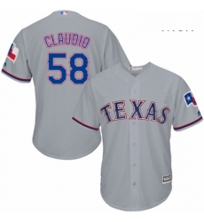 Mens Majestic Texas Rangers 58 Alex Claudio Replica Grey Road Cool Base MLB Jersey 