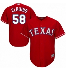 Mens Majestic Texas Rangers 58 Alex Claudio Replica Red Alternate Cool Base MLB Jersey 