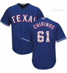 Mens Majestic Texas Rangers 61 Robinson Chirinos Authentic Royal Blue Team Logo Fashion Cool Base MLB Jersey 