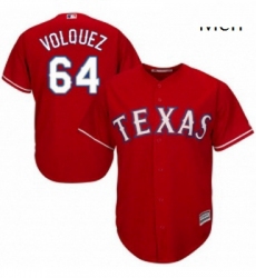 Mens Majestic Texas Rangers 64 Edinson Volquez Replica Red Alternate Cool Base MLB Jersey 