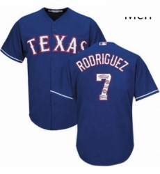 Mens Majestic Texas Rangers 7 Ivan Rodriguez Authentic Royal Blue Team Logo Fashion Cool Base MLB Jersey