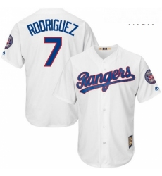 Mens Majestic Texas Rangers 7 Ivan Rodriguez Replica White Cooperstown MLB Jersey